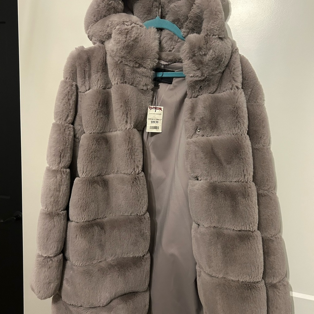 BCBGMaxAzria Gray Faux Fur Coat - Picture 2 of 7